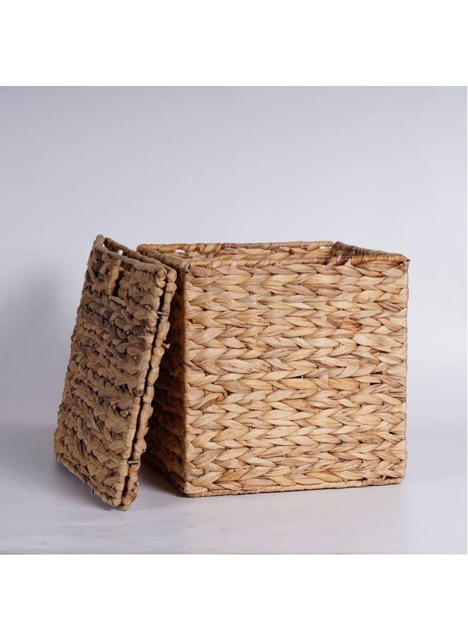 سلة تخزين قابلة للطي منسوجة يدويًا لتخزين وتزيين المنزل، لون بيج، 25 سم*25 سم*25 سم - Image 2