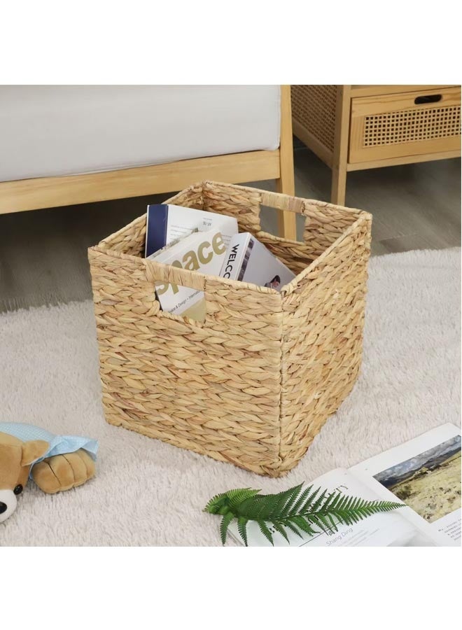 سلة تخزين قابلة للطي منسوجة يدويًا لتخزين وتزيين المنزل، لون بيج، 25 سم*25 سم*25 سم - Image 4