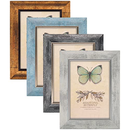XUANLUO 5x7 Picture Frames Set of 4 Rustic Retro Photo Frame with HD Plastic Cover for Wall Mount and Tabletop Display Family Friends Wedding Gift - Image 1