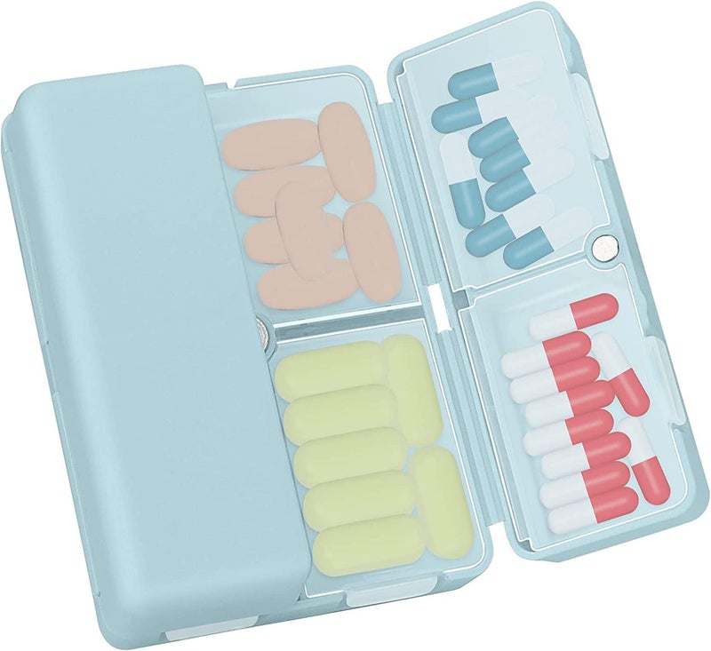 FYY 7 Day Pill Box Organiser - Travel Pill Case, [Folding Design][Large Capacity] Portable Pill Dispenser Container for Vitamins, Cod Liver Oil, Supplements, Medication Cyan - Image 1