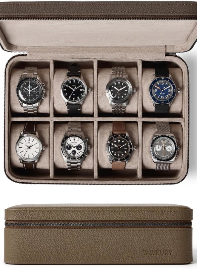 TAWBURY Leather Watch Box with 8 Compartments - Elegant and Secure Storage for Your Watches (Taupe) - Image 1