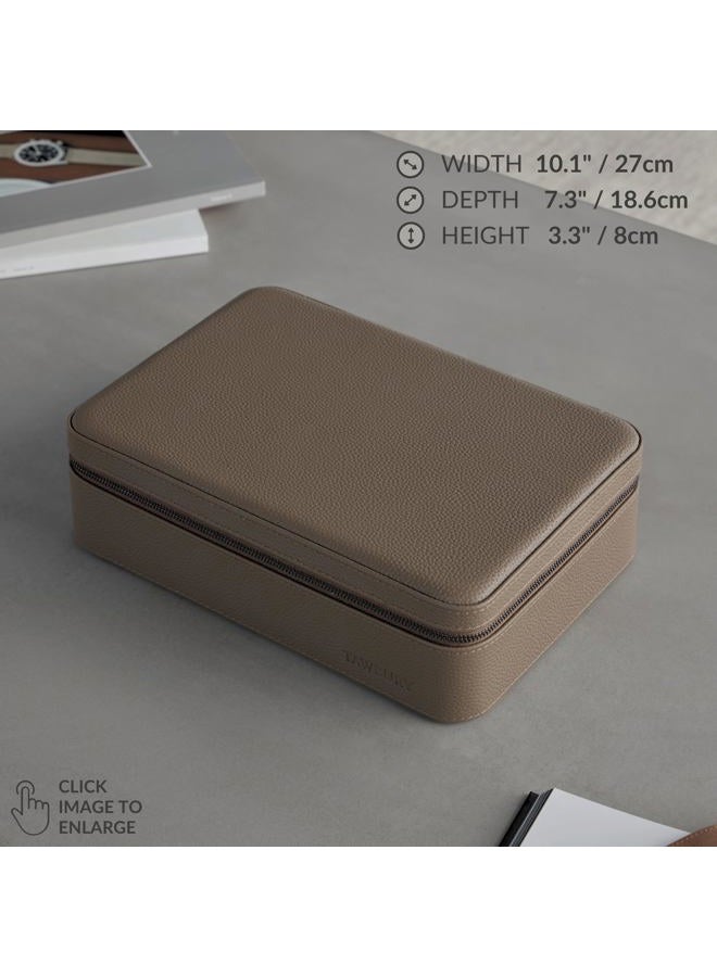 TAWBURY Leather Watch Box with 8 Compartments - Elegant and Secure Storage for Your Watches (Taupe) - Image 3