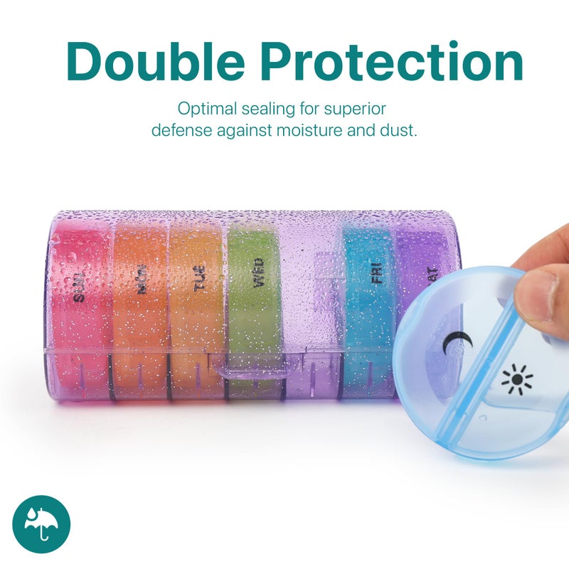 Sukuos Weekly Pill Organizer 7 Day 2 Times a Day, Large Daily Pill Box Easy to Open, Portable AM PM Pill Case for Medicine/Vitamin/Fish Oil/Supplements (Glitter Purple) - Image 4