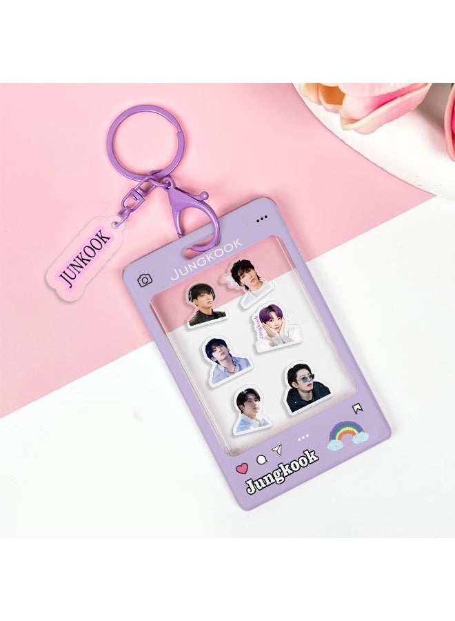 NIBEMINENT 1 - Piece V JIMIN Kpop Photo Card Holder Pendant Key Chain ID Badge Holder ID Card Holder Photo Card Protector for School ID Office ID Access Card for Women Girls