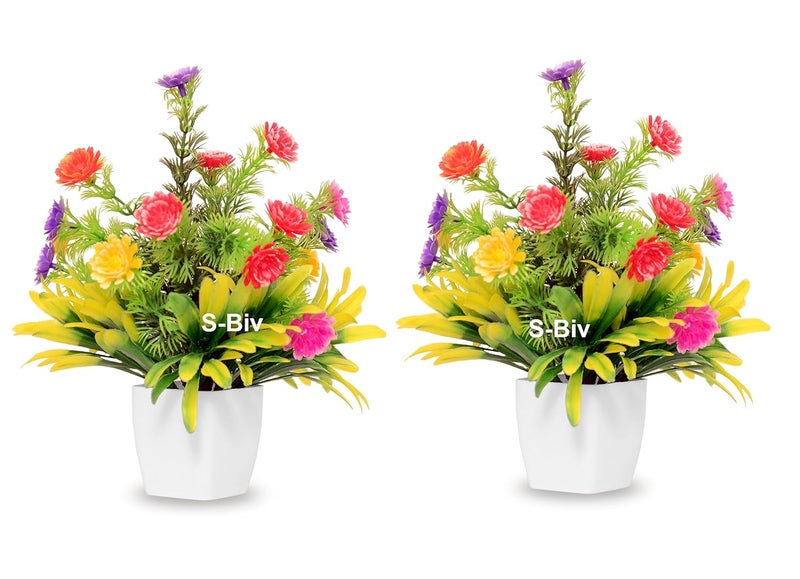 S-Biv SBiv Artificial Rose Plant with Premium Pot Artificial Rose Suitable for Home Decoration Office Desk Study Table Artificial Bonsai with Pot Pack of 2  - Image 1