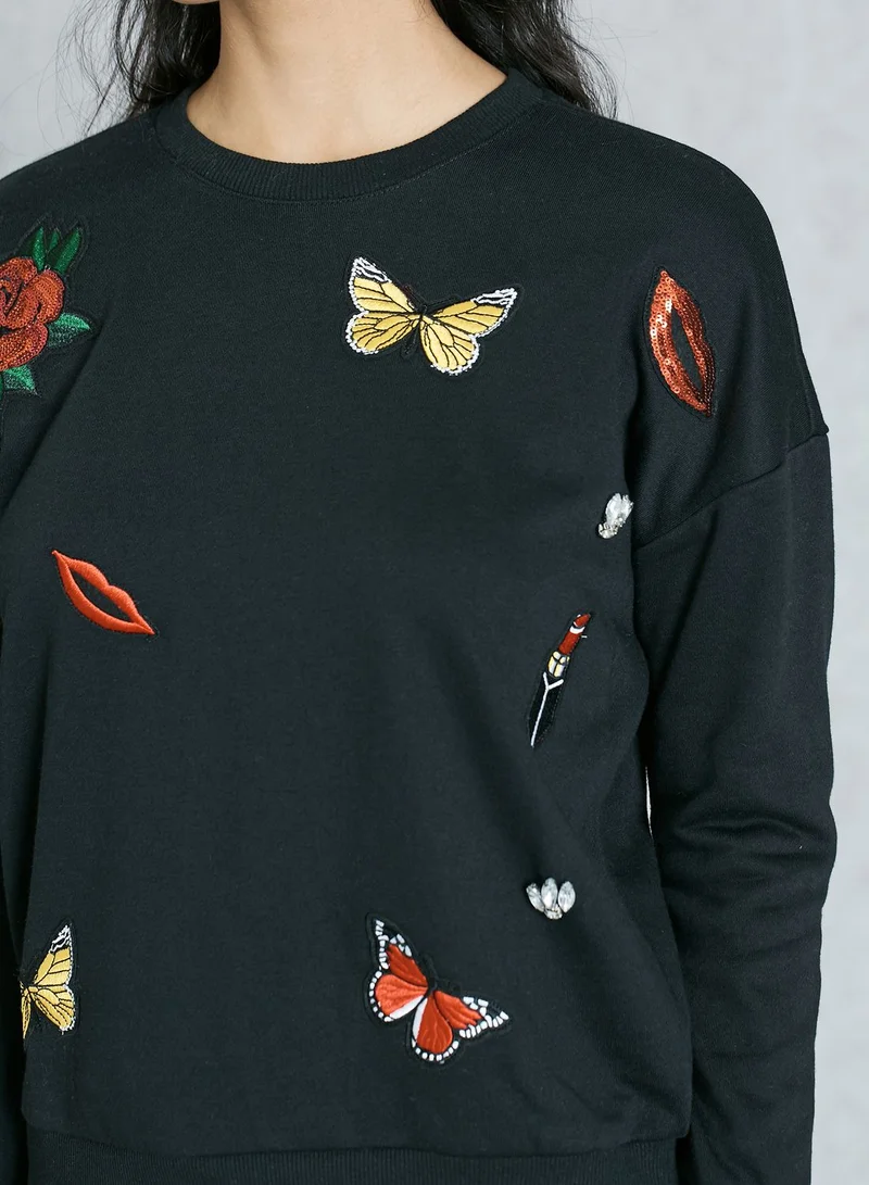 FOREVER 21 Butterfly Patches Sweatshirt