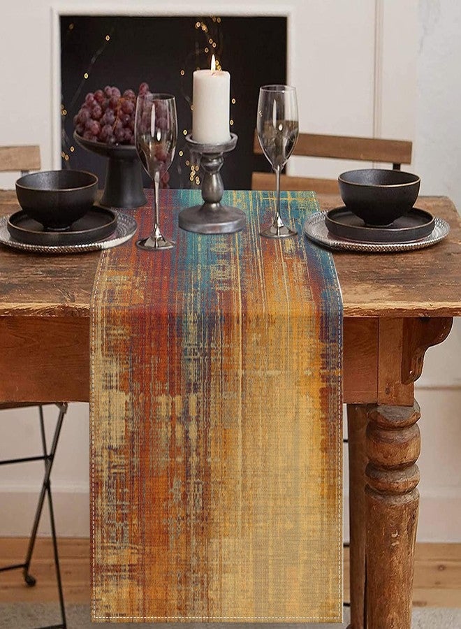 Emvency Blue and Orange Table Runner, Vintage Abstract Messy Rust Painting Dining Decor for Kitchen Coffee Table Family Dinners Holiday Parties Wedding Events Decor(13x72 inch) - Image 1