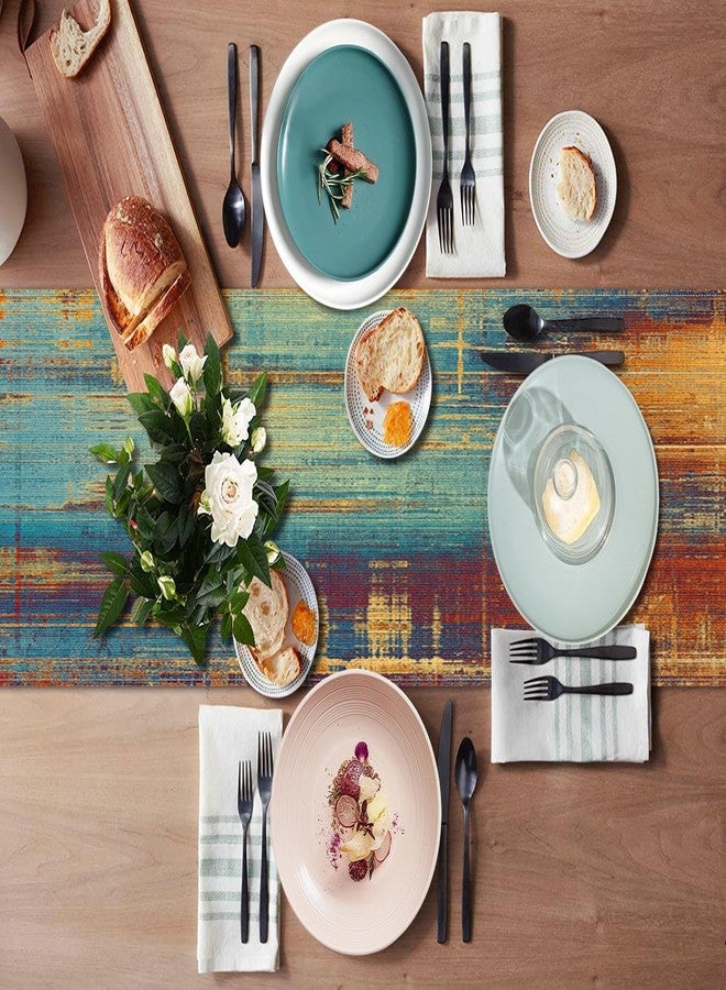 Emvency Blue and Orange Table Runner, Vintage Abstract Messy Rust Painting Dining Decor for Kitchen Coffee Table Family Dinners Holiday Parties Wedding Events Decor(13x72 inch) - Image 4