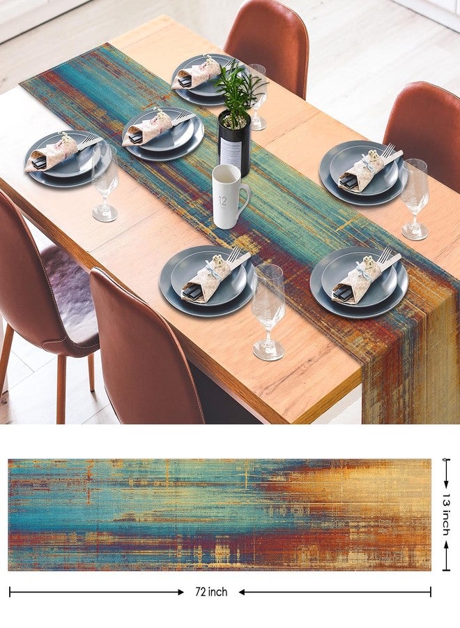 Emvency Blue and Orange Table Runner, Vintage Abstract Messy Rust Painting Dining Decor for Kitchen Coffee Table Family Dinners Holiday Parties Wedding Events Decor(13x72 inch) - Image 3