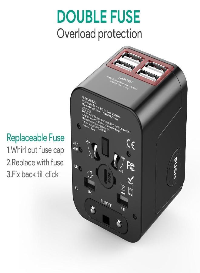 JOOMFEEN Universal Travel Power Adapter Worldwide(Black)  - Image 3