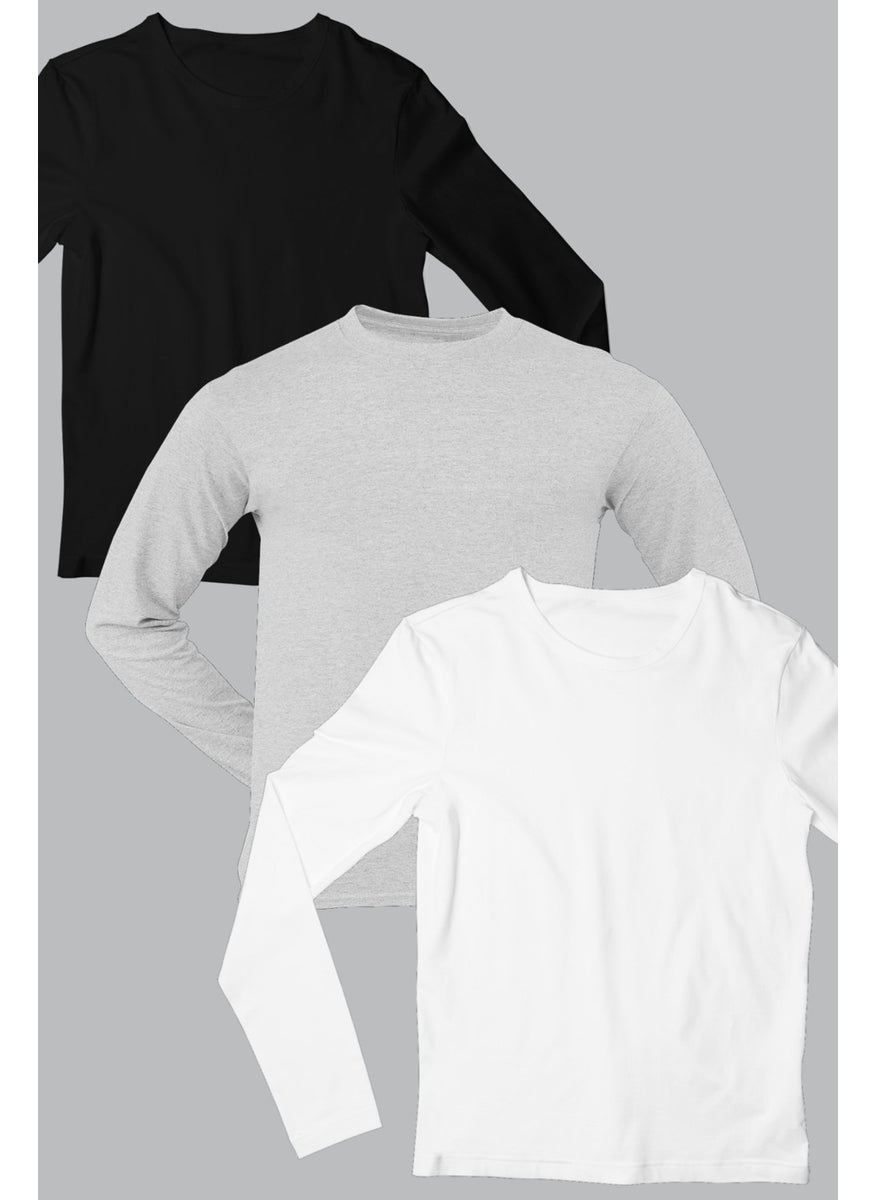 Rock&Roll Plain Black, Grey, White Long Sleeve Men's T-Shirt 3-Piece Eco Pack  - Image 1