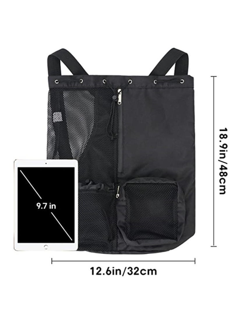 JiFENG Drawstring Backpack Large With Two Zipper Pockets and Water Bottle Mesh Pockets for Swim, Gym and Workout Gear, Black  - Image 3