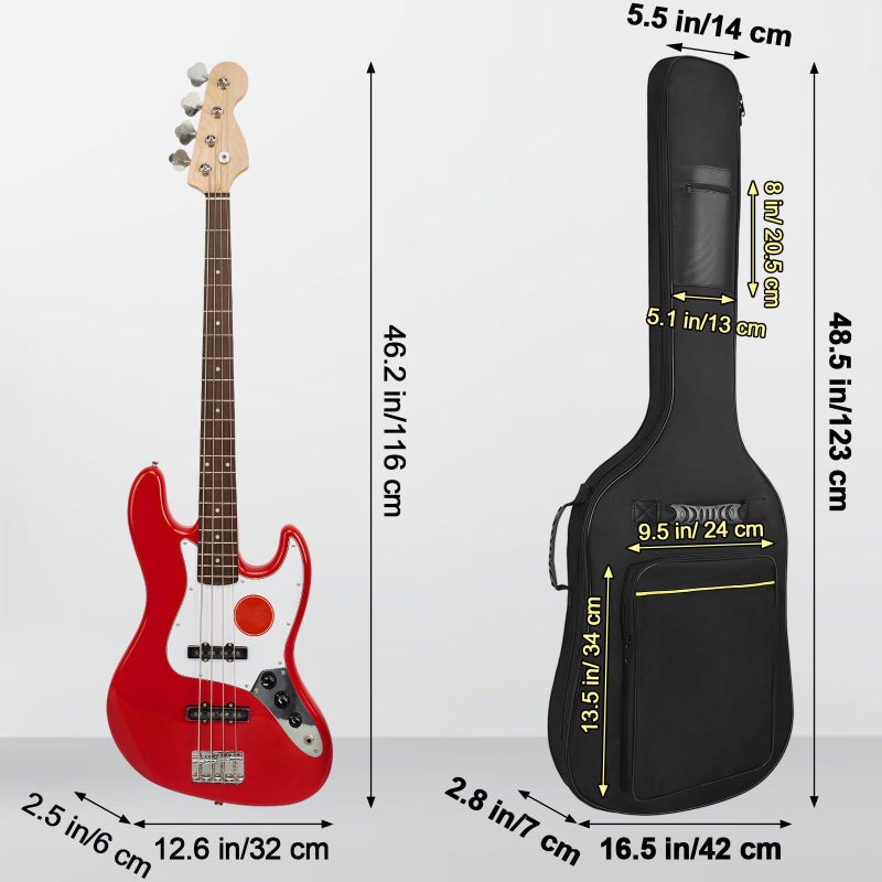 Muscab Bass Guitar Bag 7mm Padding Waterproof Electric Bass Case, Electric Bass Gig Bag Backpack with Neck Strap and Pockets, Black - Image 3