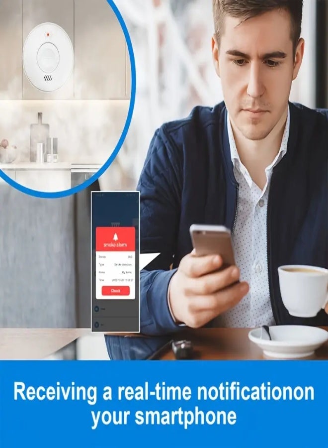 ارواق جهاز إنذار ذكي للسلامة من الحريق مع اتصال WiFi – متوافق مع تطبيق TUYA، مزود ببطاريات AA، صوت إنذار عالي 85 ديسيبل، منع الإنذارات الخاطئة، سهل التثبيت على السقف - Image 3