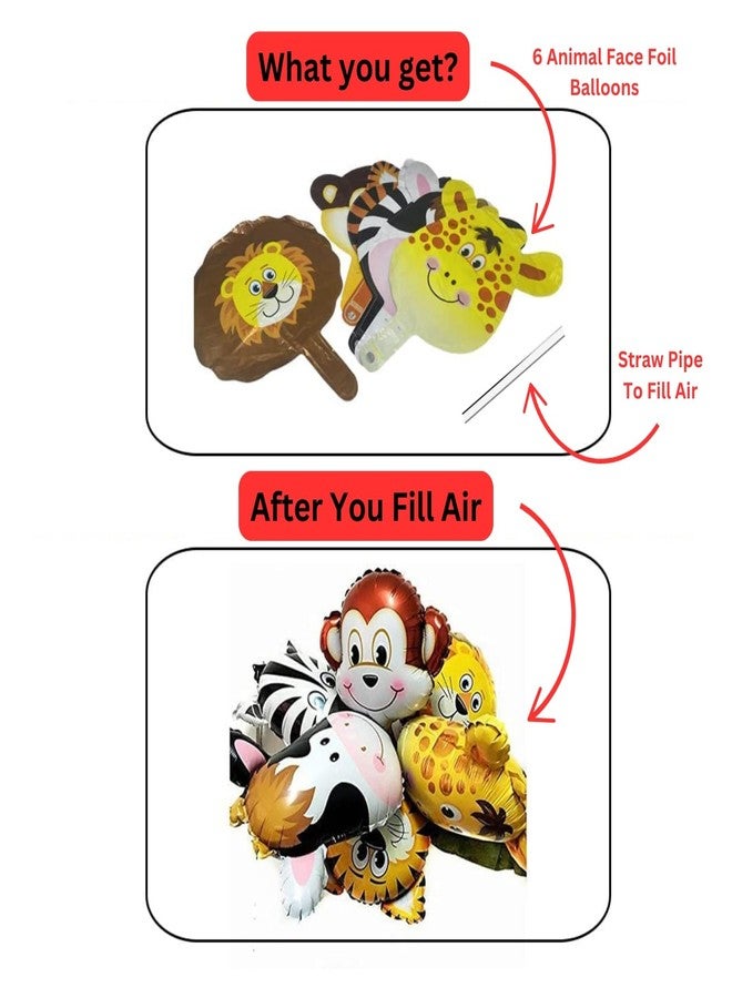 مجموعة بالونات كيتر (عبوة من 6 قطع) بتصميم الغابة، بالونات فويل بتصميم الغابة للزينة، بالون فويل بتصميم حيوان، بالون فويل على شكل وجه حيوان لأعياد الميلاد، زينة أعياد ميلاد بتصميم الحيوانات، متعدد الألوان - Image 4