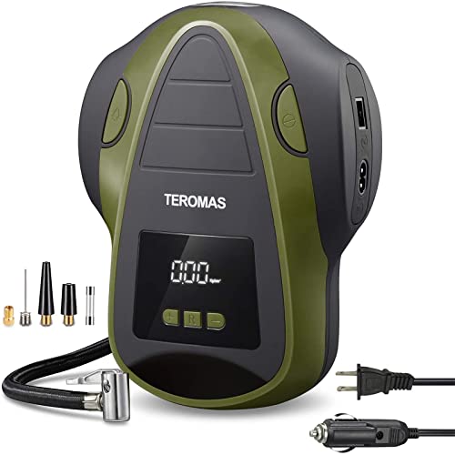 TEROMAS Tire Inflator Portable Air Compressor, Air Pump DC/AC for Car Tires 12V DC and Other Inflatables at Home 110V AC, Digital Electric Tire Pump with Pressure Gauge(Green) - Image 1