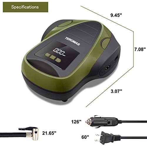 TEROMAS Tire Inflator Portable Air Compressor, Air Pump DC/AC for Car Tires 12V DC and Other Inflatables at Home 110V AC, Digital Electric Tire Pump with Pressure Gauge(Green) - Image 5