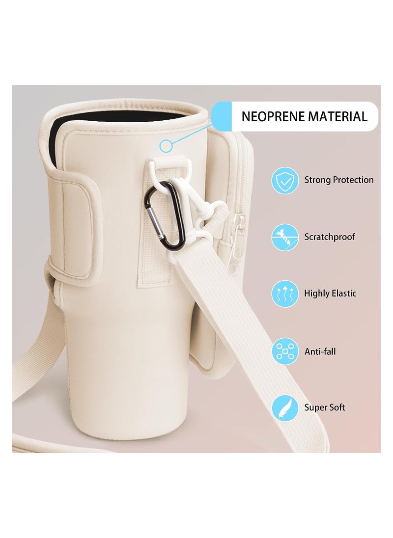 KASTWAVE - Water Bottle Carrier Bag Compatible with Stanley 40 Oz Tumbler, Water Bottle Holder with Shoulder Strap and Phone Pocket, Bottle Accessories for Walking Hiking Travelling, Beige - Image 1