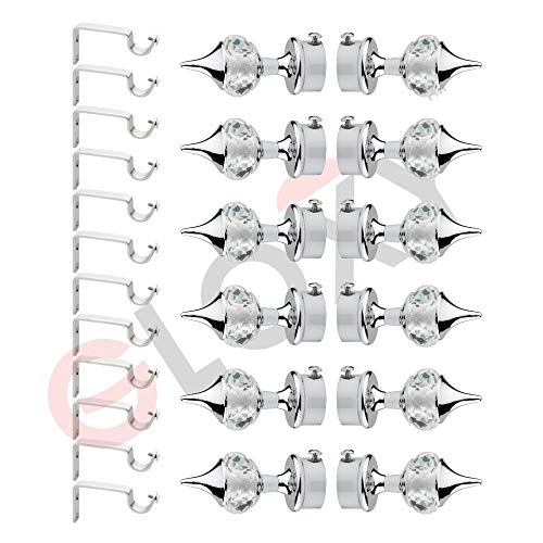 GLOXY Enterprise Aluminium Single Diamond Curtain Brackets Parda Holders with Support Fittings 1 Inch Rod Pocket Finials Designer Door and Window (Silver 6 Pair) - Image 1