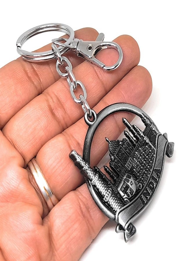 Aura Set Of 3 Double Sided Metal Souvenir Of India Taj Mahal Qutub Minar Hawa Mahal Char Minar Auto Rickshaw Gift Metal Keychain For Men Women Husband Wife Girl Boy Friend Bike Car Multi-Color - Image 2