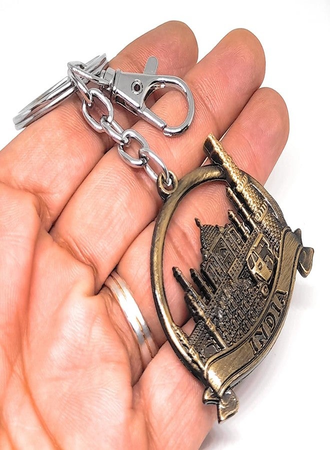 Aura Set Of 3 Double Sided Metal Souvenir Of India Taj Mahal Qutub Minar Hawa Mahal Char Minar Auto Rickshaw Gift Metal Keychain For Men Women Husband Wife Girl Boy Friend Bike Car Multi-Color - Image 4