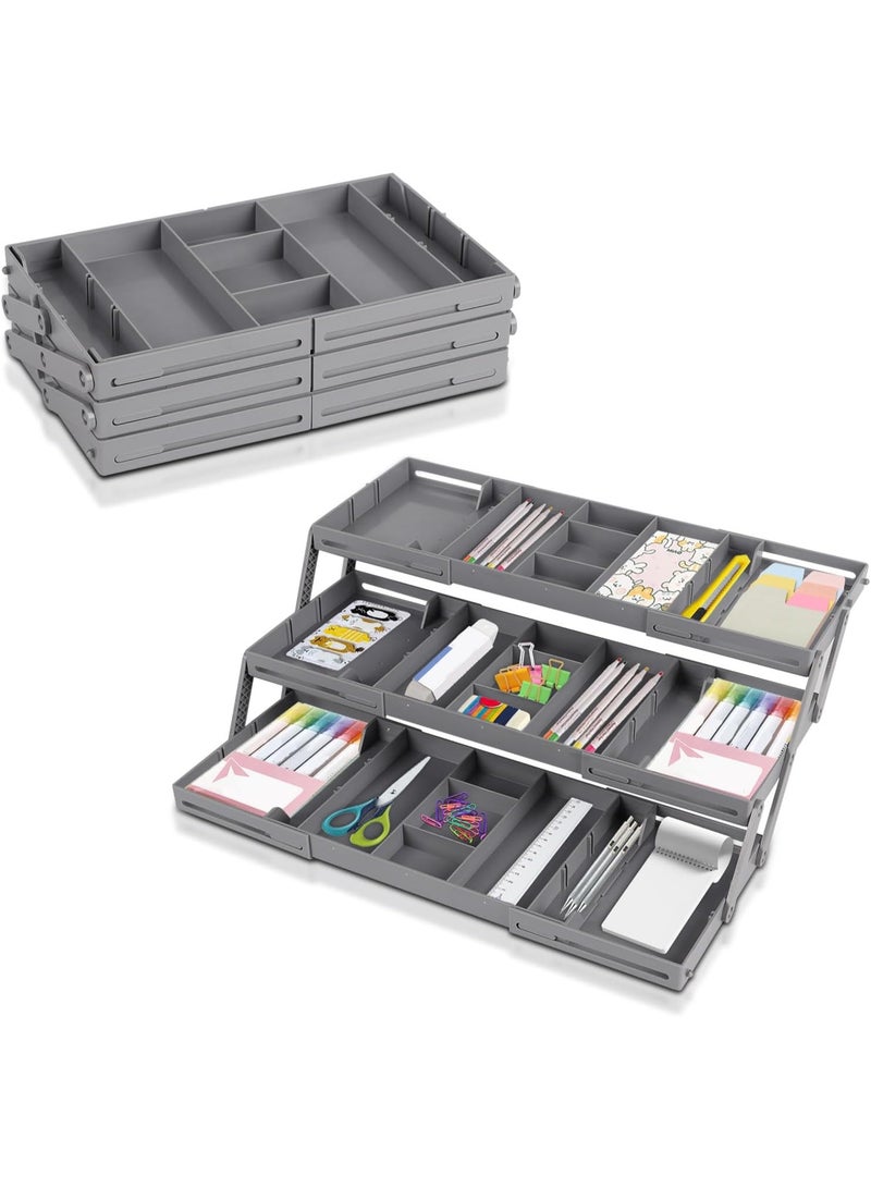 3-Tier Drawer Organizers, Smart Multi-Tier Drawer Organizers, Expandable Storage Drawer Tray with 2 Foldable Rows for Office, Desk, Cosmetics, Jewelry, Kitchen Drawers (1 Row) - Image 1