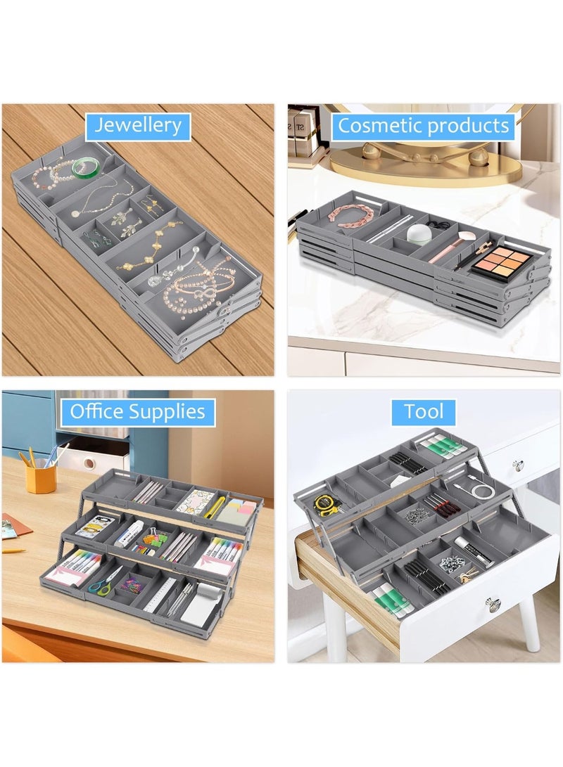 3-Tier Drawer Organizers, Smart Multi-Tier Drawer Organizers, Expandable Storage Drawer Tray with 2 Foldable Rows for Office, Desk, Cosmetics, Jewelry, Kitchen Drawers (1 Row) - Image 3