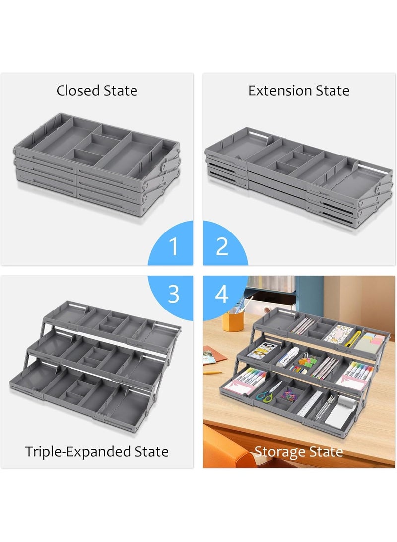 3-Tier Drawer Organizers, Smart Multi-Tier Drawer Organizers, Expandable Storage Drawer Tray with 2 Foldable Rows for Office, Desk, Cosmetics, Jewelry, Kitchen Drawers (1 Row) - Image 5