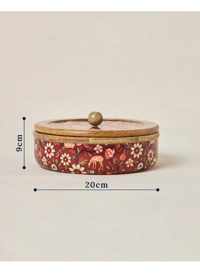 Chumbak Apple Orchards Wooden Roti Box, 8" dia | Kashmir Trails