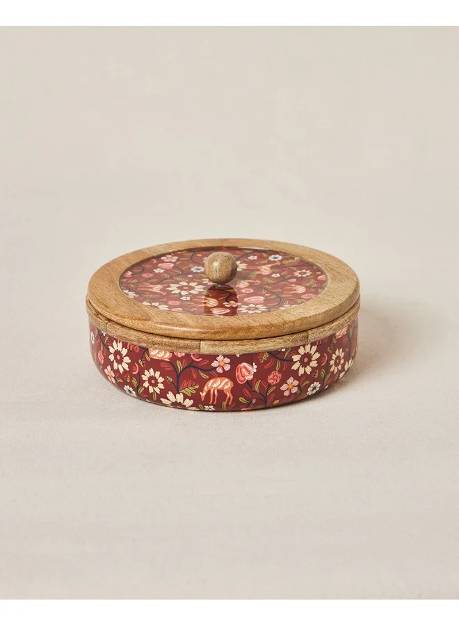 Chumbak Apple Orchards Wooden Roti Box, 8" dia | Kashmir Trails