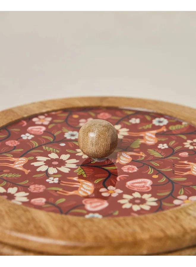Chumbak Apple Orchards Wooden Roti Box, 8" dia | Kashmir Trails