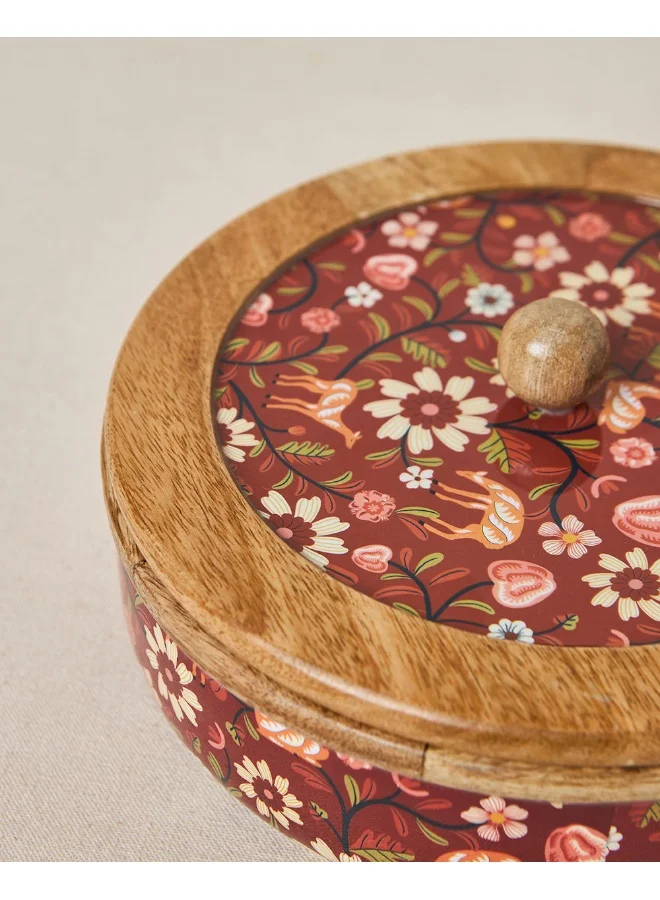 Chumbak Apple Orchards Wooden Roti Box, 8" dia | Kashmir Trails