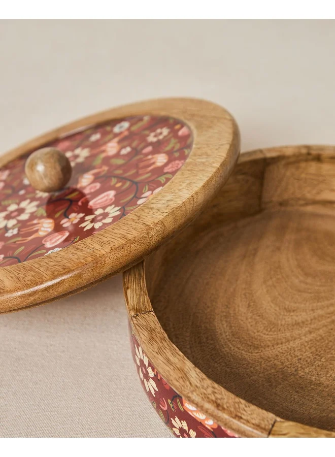 Chumbak Apple Orchards Wooden Roti Box, 8" dia | Kashmir Trails