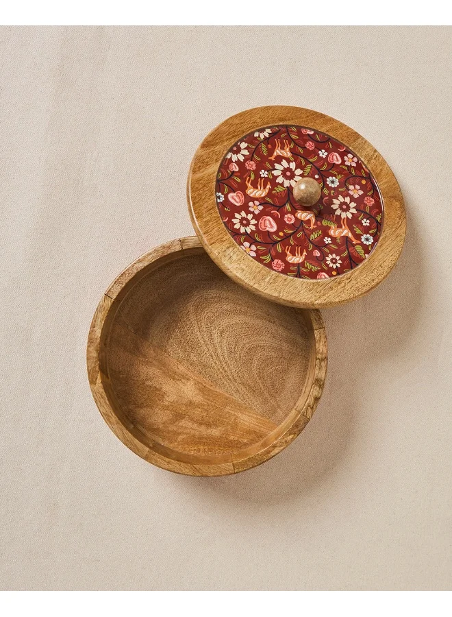 Chumbak Apple Orchards Wooden Roti Box, 8" dia | Kashmir Trails