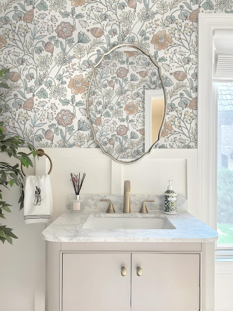 HeloHo Peel and Stick Wallpaper Floral Boho Contact Paper Self Adhesive Removable Waterproof Wallpaper for Bedroom Bathroom Beige/Pink Flower Leaf Nursery Botanical Wall Paper 16.1" X 394" - Image 5