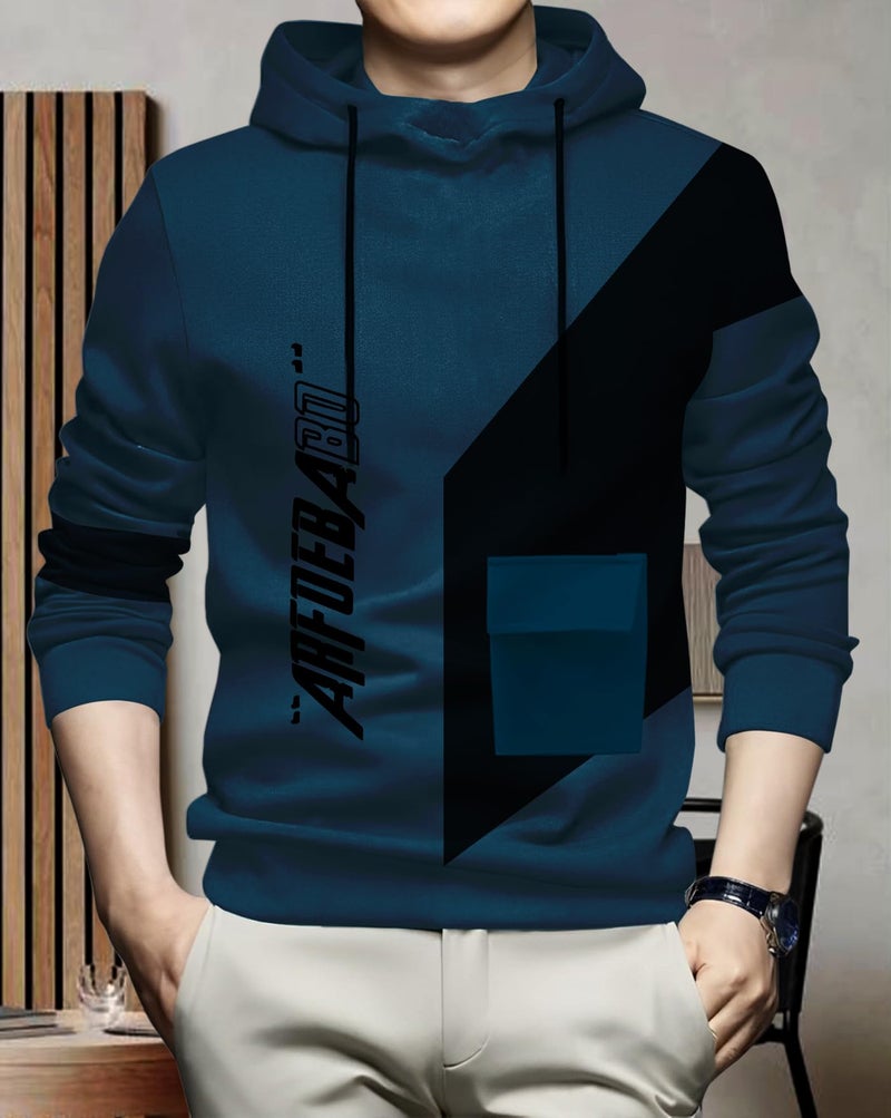 AUSK Teal Cotton Blend Men's Regular Fit Full Sleeve Hooded T-Shirt - Image 2