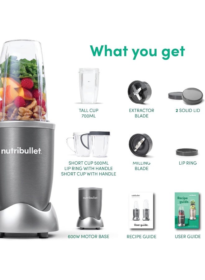 nutribullet 12 Piece set  Accessories 600W High-Speed Bullet Blender, Multi-Functional Nutrient Extraction, Smoothies Maker, Easy Cleanup, 700 ml, NBR-1212M, 1-Year Warranty, Grey 700 ml 600 W NBR-1212M Grey - Image 3