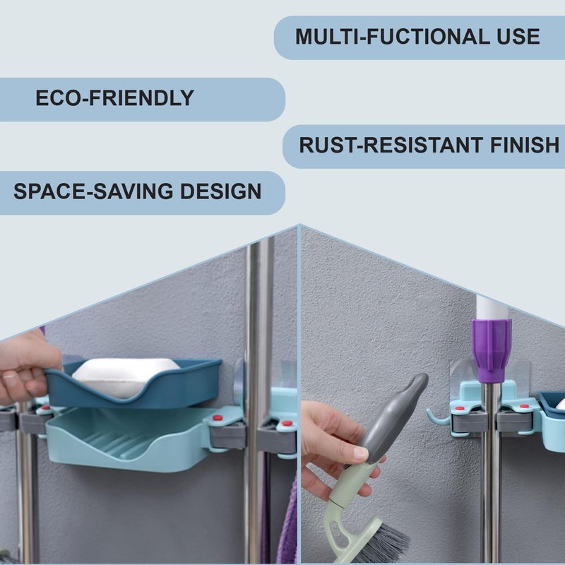 Kuber Industries Kuber Industries MopBroom Holder Wall Mount MopBroom Storage Organizer SelfAdhesive Tool Storage Rack for Garden Garage MopBroom Storage Holder SM001BL Blue  - Image 4
