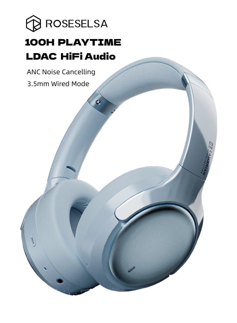 ROSESELSA Cambrian Wireless ANC Over-Ear Headphones, LDAC Hi-Res Audio, 100H Playtime, Bluetooth 5.3, 3.5mm Wired Mode, Low Latency Gaming Headset with Mic - Image 1