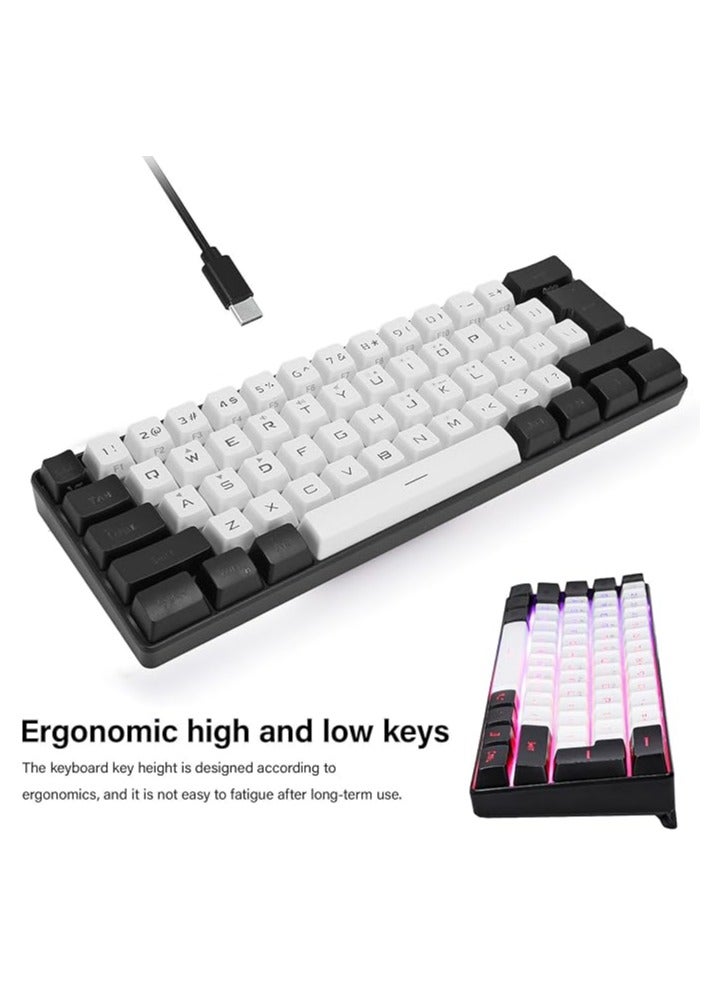 erorex 60% Mini RGB Keyboard, 61 Keys LED Backlight Ergonomic Mechanical Feeling Wired Gaming Keyboard for Office Business Gaming (White) - Image 5