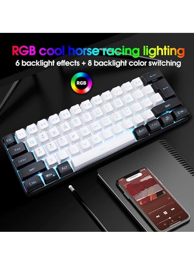 erorex 60% Mini RGB Keyboard, 61 Keys LED Backlight Ergonomic Mechanical Feeling Wired Gaming Keyboard for Office Business Gaming (White) - Image 4