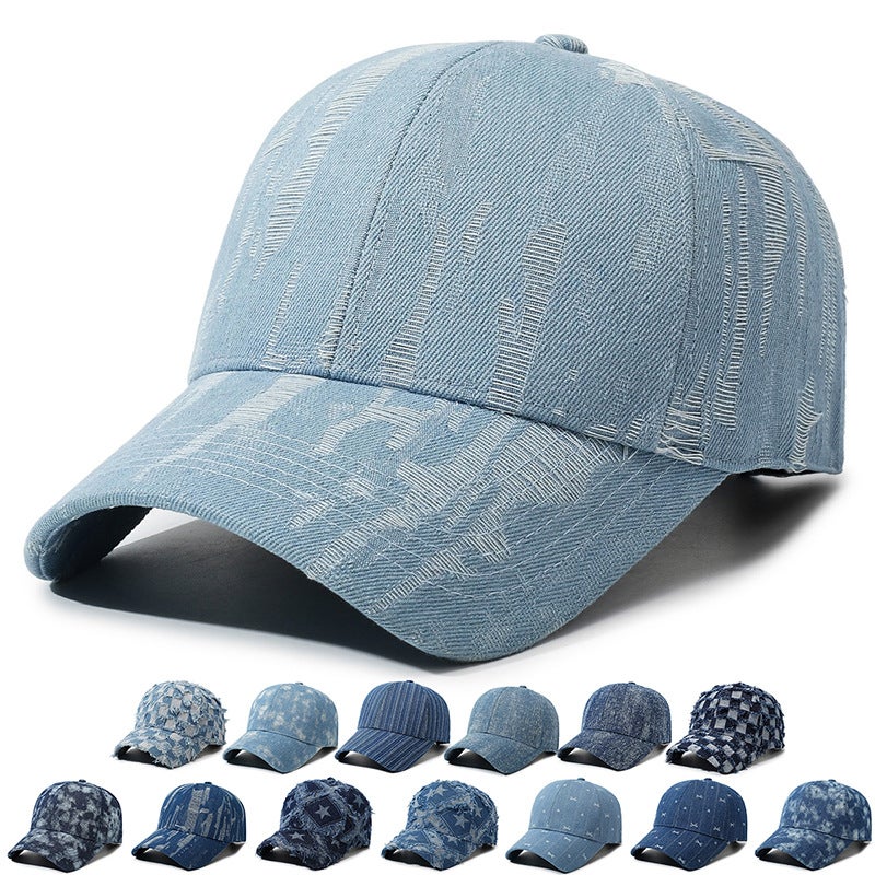 Washed Denim Baseball Cap Men Vintage Checkered Hip Hop Hat - Image 1