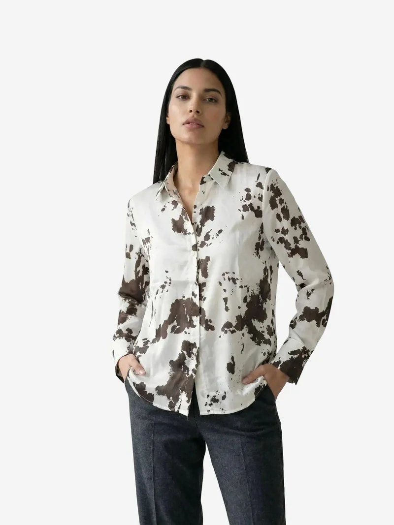 My Fashion Coffee Brown MY FASHION Abstract Print Button-Up Shirt for Women | Best Price UAE