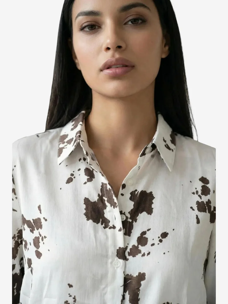 My Fashion Coffee Brown MY FASHION Abstract Print Button-Up Shirt for Women | Best Price UAE