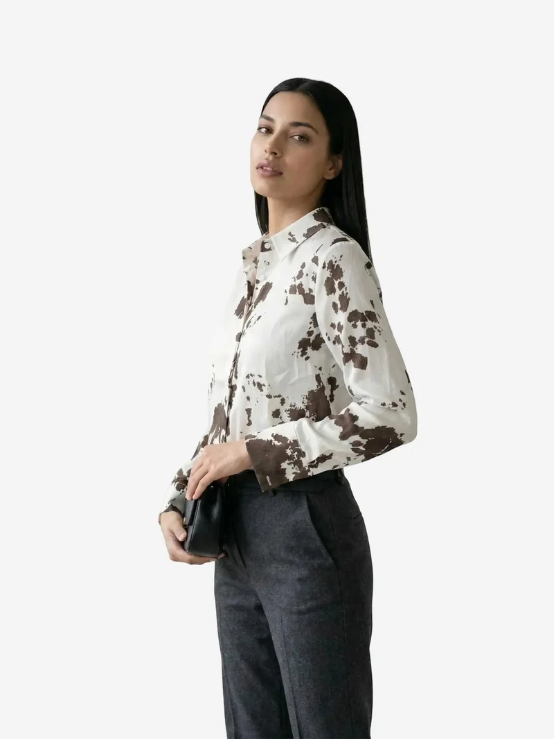 My Fashion Coffee Brown MY FASHION Abstract Print Button-Up Shirt for Women | Best Price UAE