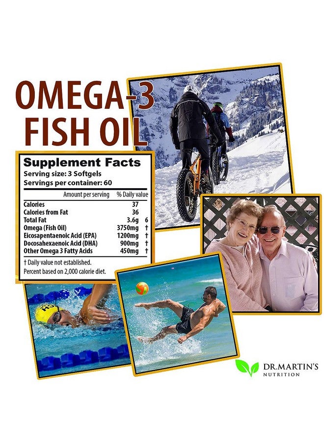 DR. MARTIN'S NUTRITION Omega 3 Fish Oil 3750Mg Triple Strength 180 Burpless Softgels ; Epa 1200Mg + Dha 900Mg ; Promotes Healthy Heart Immune System Eyes Skin & Brain Function - Image 3