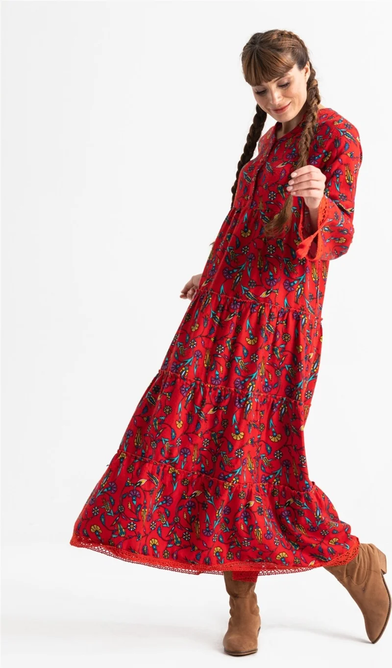 Eliş Şile Bezi Floral Print Maxi Dress