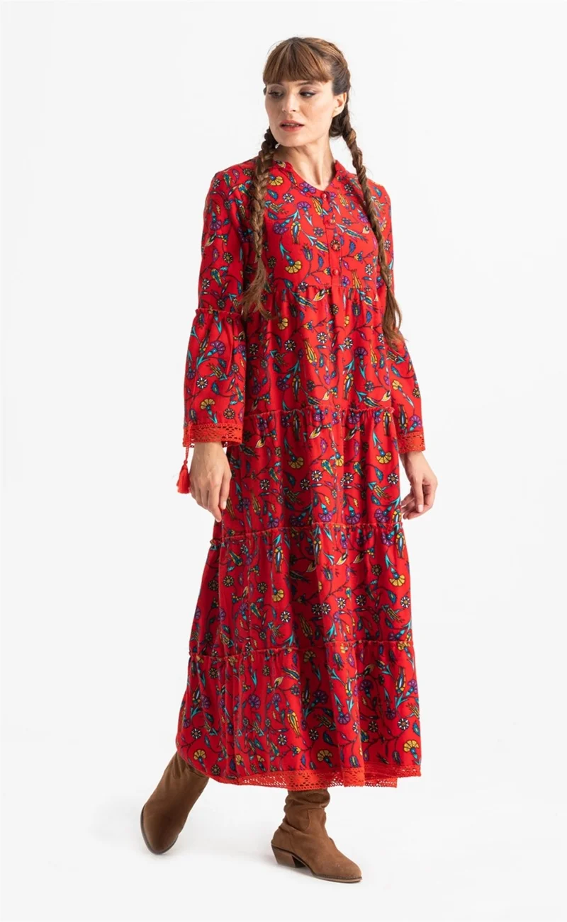 Eliş Şile Bezi Floral Print Maxi Dress