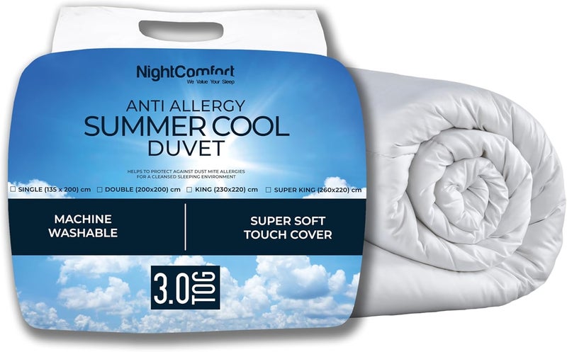 Night Comfort Anti Allergy Luxury 3 Tog Summer Duvet - Single Size Microfibre Quilt - Image 1