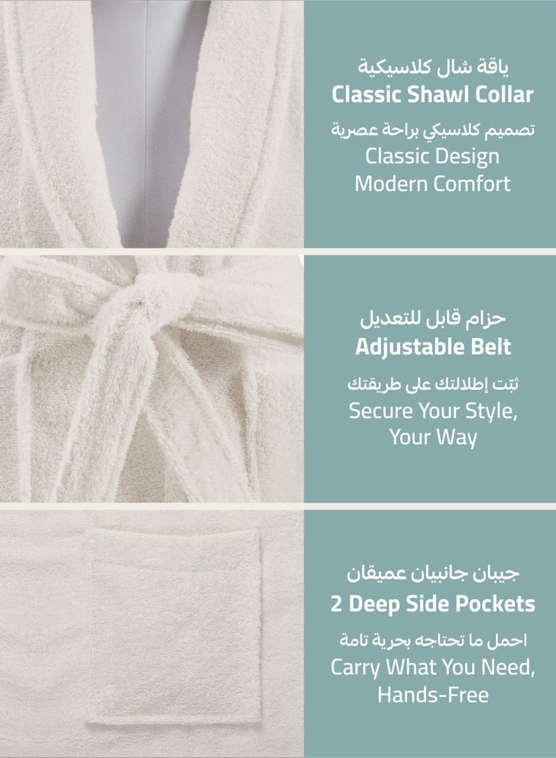 دوناتيلا روب حمام قطن تيري للجنسين مقاس صغير ومتوسط ٤٠٠ جرام فخم وماص بطول الكاحل بياقة شال وجيوب - Image 2